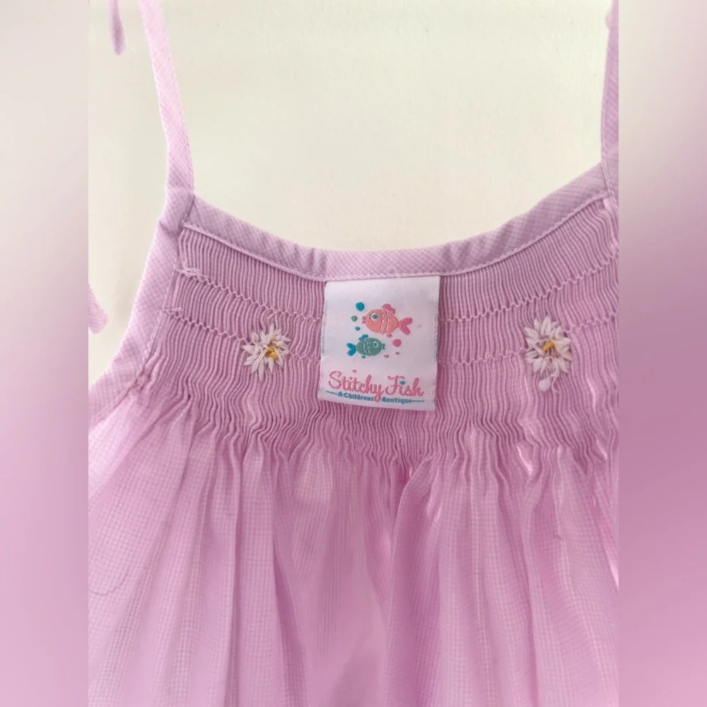 Stitchy Fish Smocked Micro Gingham Tunic 3T Daisy Embroidered Preppy Spring NWOT - Picture 3 of 6